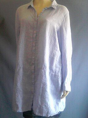 Tahari Sky Blue 100% Linen Tunic Shirt Dress XL